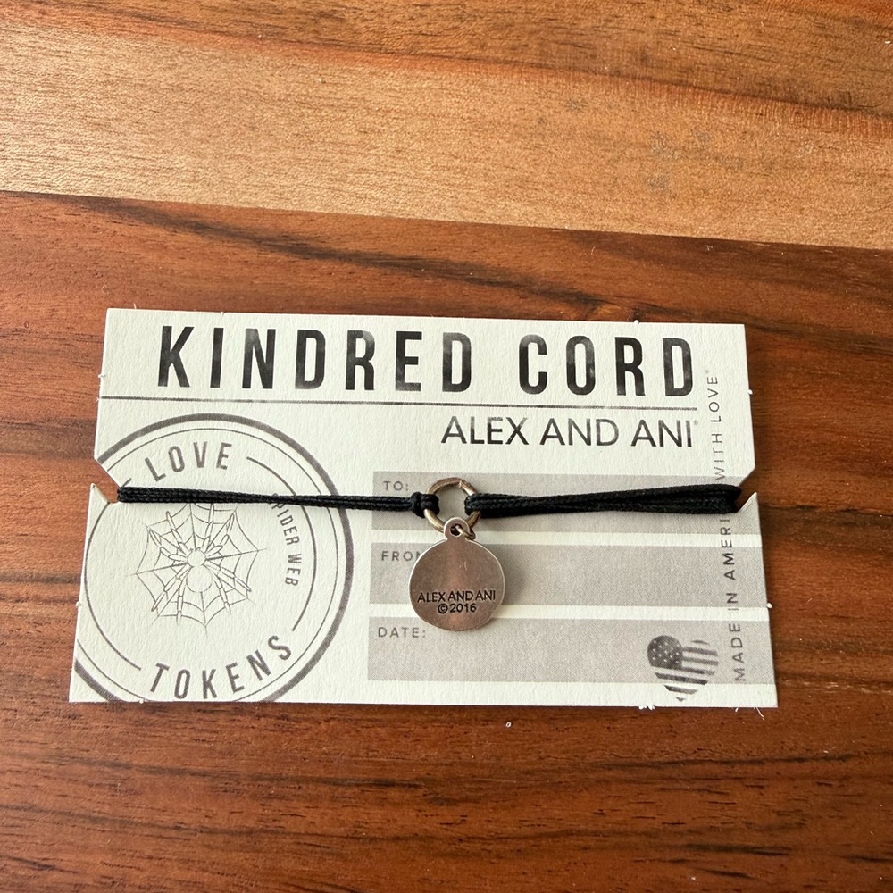 NWT Alex and Ani Black Kindred Cord Bracelet with Silver Spider Web Charm - Picture 2 of 3